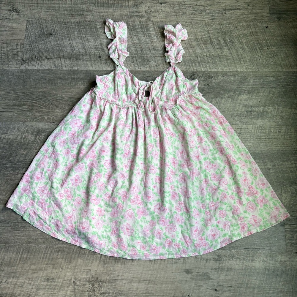Womens Babydoll Dress Sz Large Floral Ruffles Milkmaid Coquette Fairy